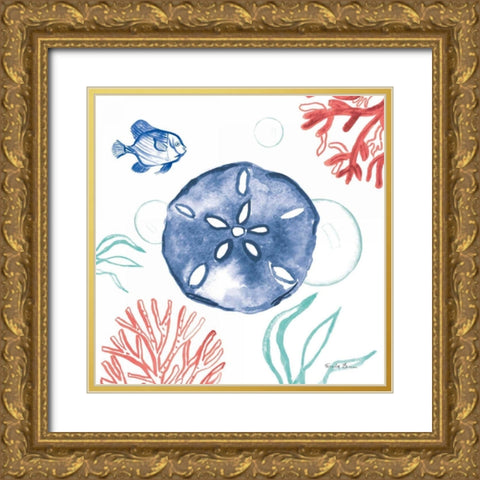 Coastal Jewels IV Coral Cove Gold Ornate Wood Framed Art Print with Double Matting by Zaman, Farida