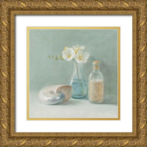 Freesia Spa Gold Ornate Wood Framed Art Print with Double Matting by Nai, Danhui