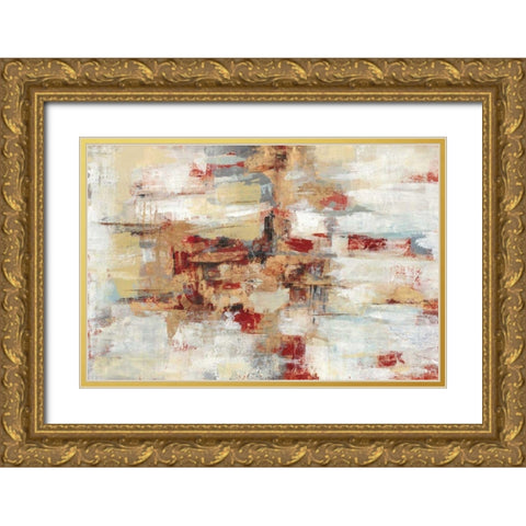 Old Bridge Reminiscence Red Gold Ornate Wood Framed Art Print with Double Matting by Vassileva, Silvia