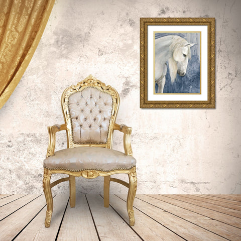 Calm Navy Gold Ornate Wood Framed Art Print with Double Matting by Hristova, Albena