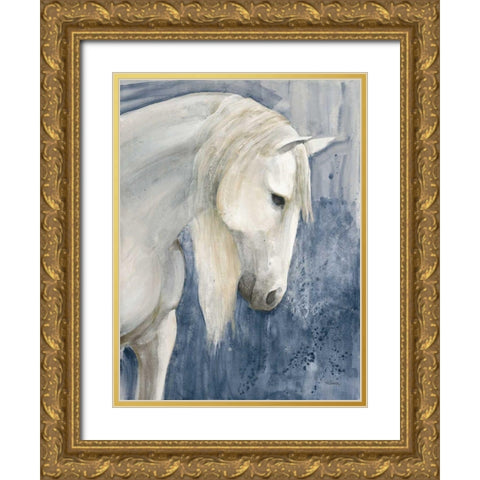 Calm Navy Gold Ornate Wood Framed Art Print with Double Matting by Hristova, Albena