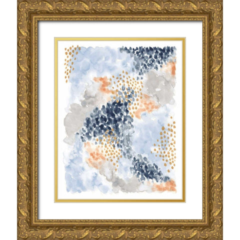 Spring Blooms II Navy Gold Ornate Wood Framed Art Print with Double Matting by Marshall, Laura
