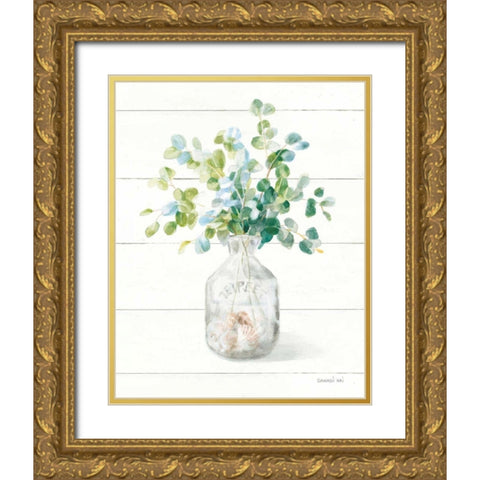 Beach Flowers IV Vase Gold Ornate Wood Framed Art Print with Double Matting by Nai, Danhui