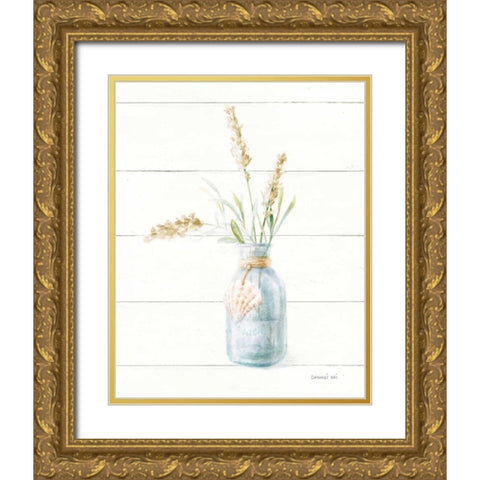 Beach Flowers III Neutral Gold Ornate Wood Framed Art Print with Double Matting by Nai, Danhui