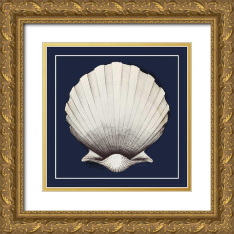 Coastal Shell II with Border Navy Gold Ornate Wood Framed Art Print with Double Matting by Tillmon, Avery
