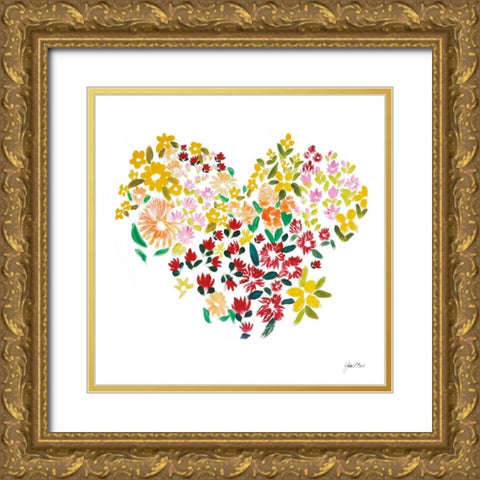 Flower Heart Gold Ornate Wood Framed Art Print with Double Matting by Davis, Joan E.