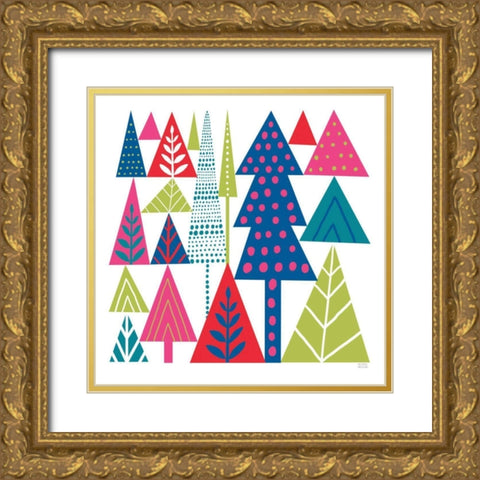 Geometric Holiday Trees II Bright Gold Ornate Wood Framed Art Print with Double Matting by Mullan, Michael