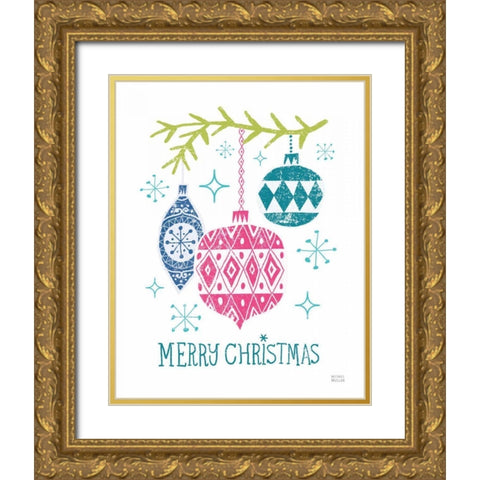 Merry Christmastime Ornament Bright Gold Ornate Wood Framed Art Print with Double Matting by Mullan, Michael
