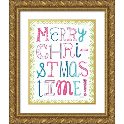 Merry Christmastime Bright Gold Ornate Wood Framed Art Print with Double Matting by Mullan, Michael