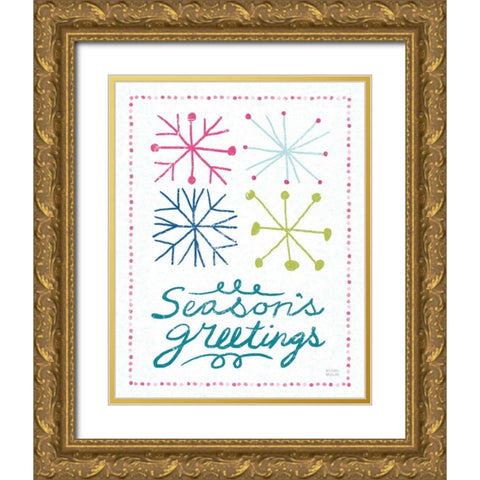 Merry Christmastime Snow Flake Bright Gold Ornate Wood Framed Art Print with Double Matting by Mullan, Michael