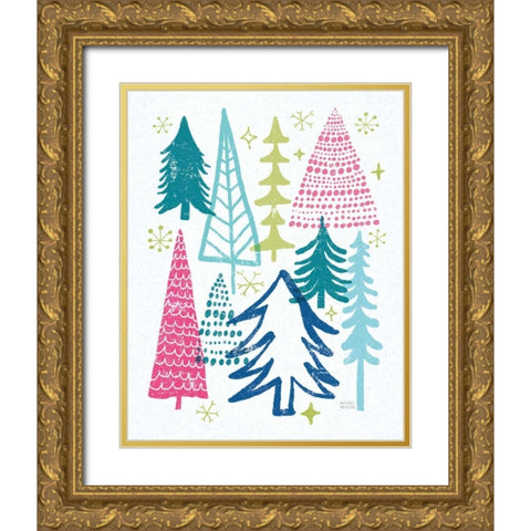 Merry Christmastime Trees Bright Gold Ornate Wood Framed Art Print with Double Matting by Mullan, Michael