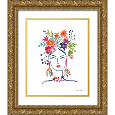 Flower Girl II Gold Ornate Wood Framed Art Print with Double Matting by Zaman, Farida
