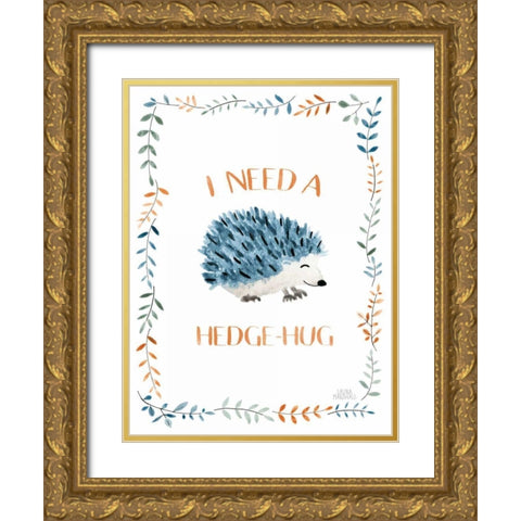 Woodland Whimsy X Hedge-Hug Gold Ornate Wood Framed Art Print with Double Matting by Marshall, Laura