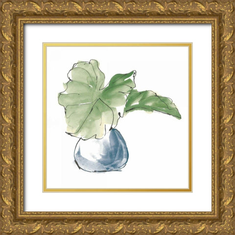 Plant Big Leaf I Dark Green Gold Ornate Wood Framed Art Print with Double Matting by Paschke, Chris