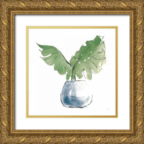Plant Big Leaf II Dark Green Gold Ornate Wood Framed Art Print with Double Matting by Paschke, Chris