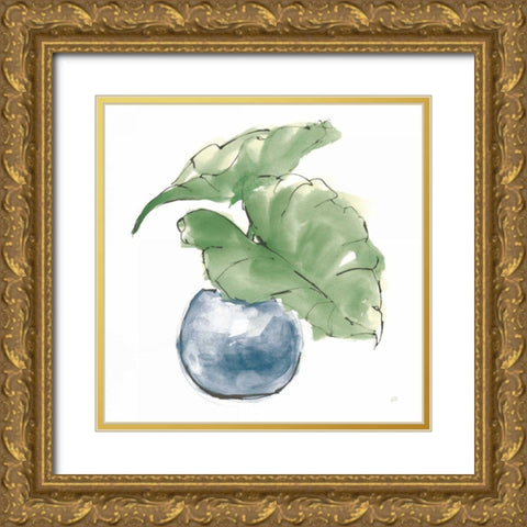 Plant Big Leaf III Dark Green Gold Ornate Wood Framed Art Print with Double Matting by Paschke, Chris