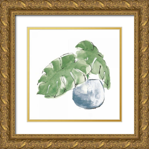 Plant Big Leaf IV Dark Green Gold Ornate Wood Framed Art Print with Double Matting by Paschke, Chris