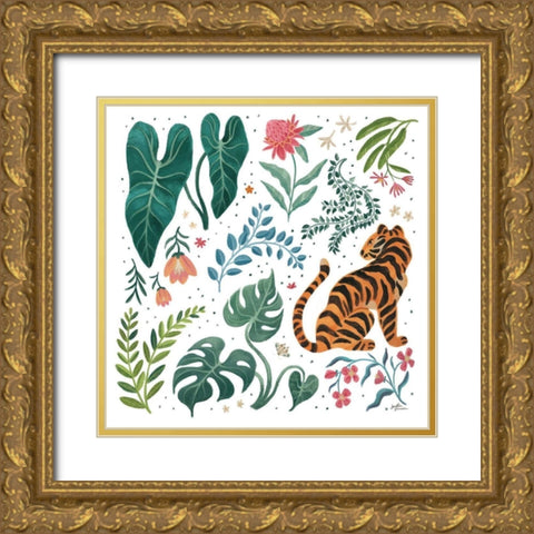 Jungle Love V White Gold Ornate Wood Framed Art Print with Double Matting by Penner, Janelle