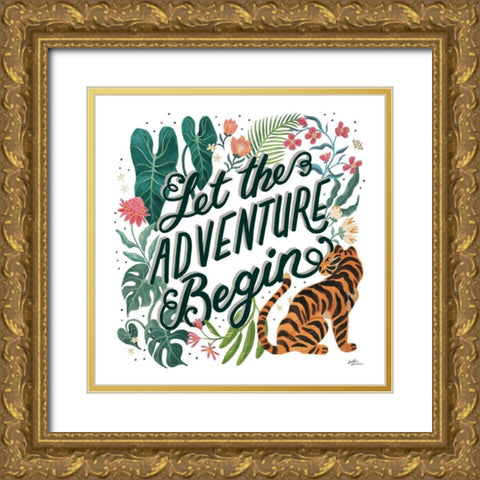 Jungle Love VII White Gold Ornate Wood Framed Art Print with Double Matting by Penner, Janelle