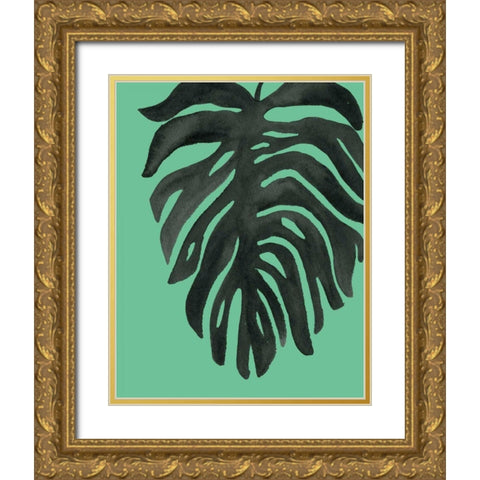 Tropical Palm II BW Green Gold Ornate Wood Framed Art Print with Double Matting by Wild Apple Portfolio