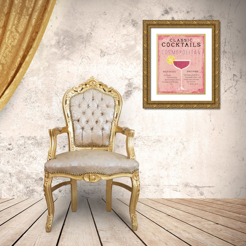 Classic Cocktails Cosmopolitan Pink Gold Ornate Wood Framed Art Print with Double Matting by Mullan, Michael