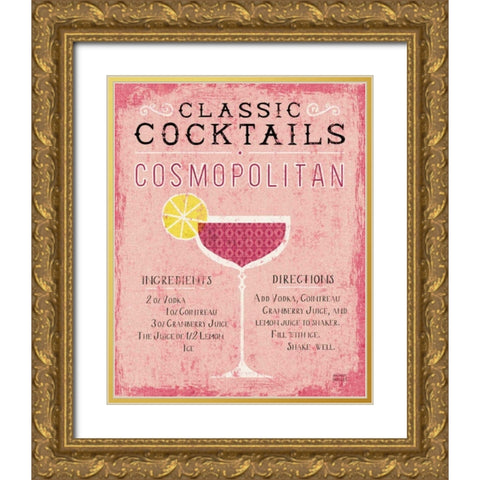 Classic Cocktails Cosmopolitan Pink Gold Ornate Wood Framed Art Print with Double Matting by Mullan, Michael
