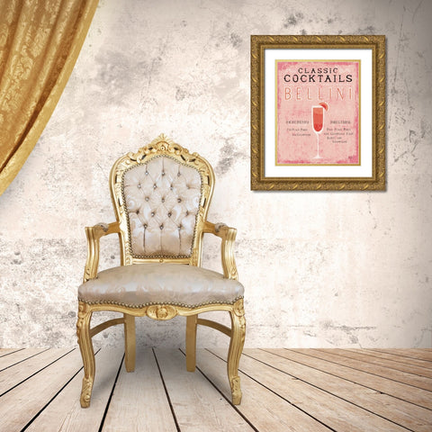 Classic Cocktails Bellini Pink Gold Ornate Wood Framed Art Print with Double Matting by Mullan, Michael