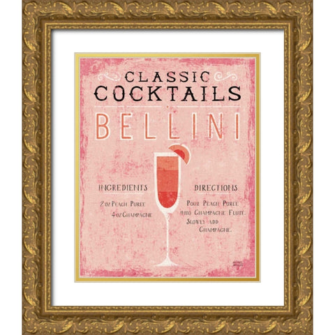 Classic Cocktails Bellini Pink Gold Ornate Wood Framed Art Print with Double Matting by Mullan, Michael