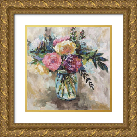 Masons Bouquet Light Gold Ornate Wood Framed Art Print with Double Matting by Vertentes, Jeanette