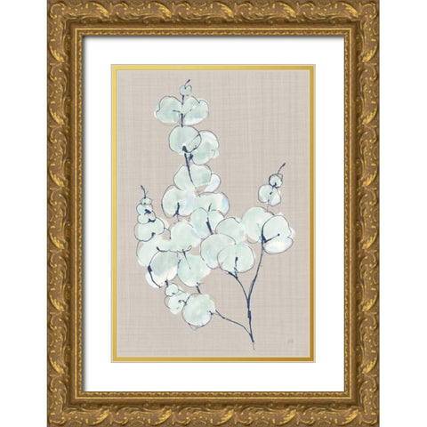 Eucalyptus Branch III Blue Gray Gold Ornate Wood Framed Art Print with Double Matting by Paschke, Chris