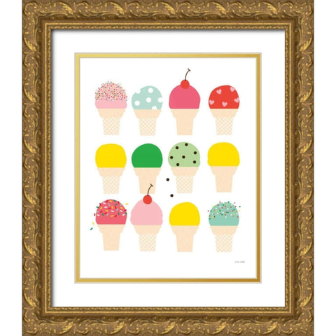 Ice Cream Fun Gold Ornate Wood Framed Art Print with Double Matting by Kelle, Ann