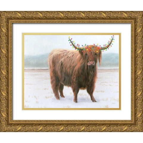 King of the Highland Fields Lights Crop Gold Ornate Wood Framed Art Print with Double Matting by Wiens, James