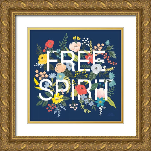 Wild Garden II Navy Gold Ornate Wood Framed Art Print with Double Matting by Marshall, Laura