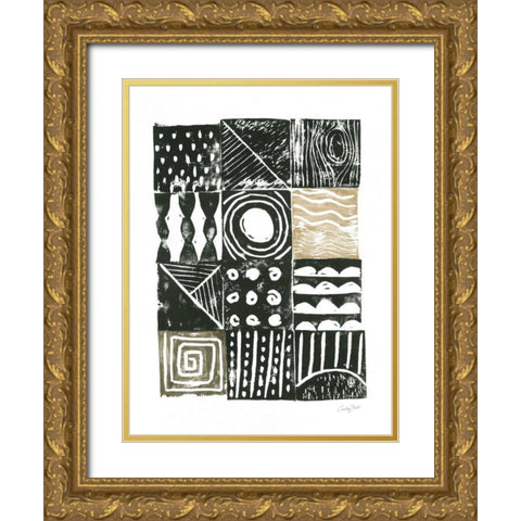 Block Print I Green Sand Gold Ornate Wood Framed Art Print with Double Matting by Prahl, Courtney