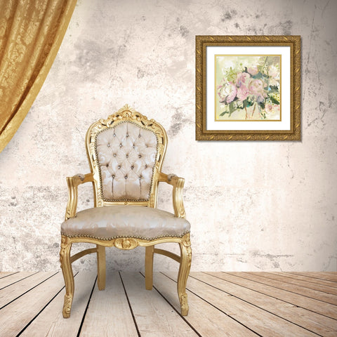 Peonies with Sage Gold Ornate Wood Framed Art Print with Double Matting by Hageman, Marilyn