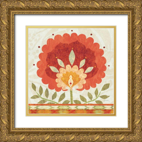 Ikat Bloom II Gold Ornate Wood Framed Art Print with Double Matting by Schlabach, Sue