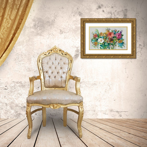 Country Florals Neutral Gold Ornate Wood Framed Art Print with Double Matting by Nai, Danhui