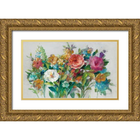 Country Florals Neutral Gold Ornate Wood Framed Art Print with Double Matting by Nai, Danhui