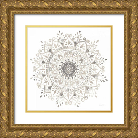 Mandala Delight I Neutral Gold Ornate Wood Framed Art Print with Double Matting by Nai, Danhui