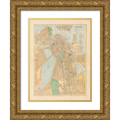 Boston Map Gold Ornate Wood Framed Art Print with Double Matting by Wild Apple Portfolio