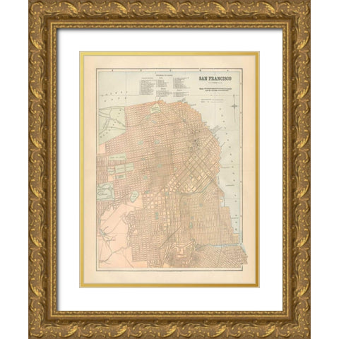 San Francisco Map Gold Ornate Wood Framed Art Print with Double Matting by Wild Apple Portfolio