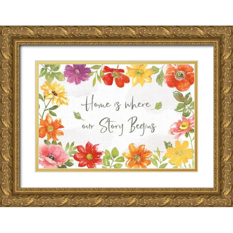 Farmhouse Floral I Gold Ornate Wood Framed Art Print with Double Matting by Grove, Beth