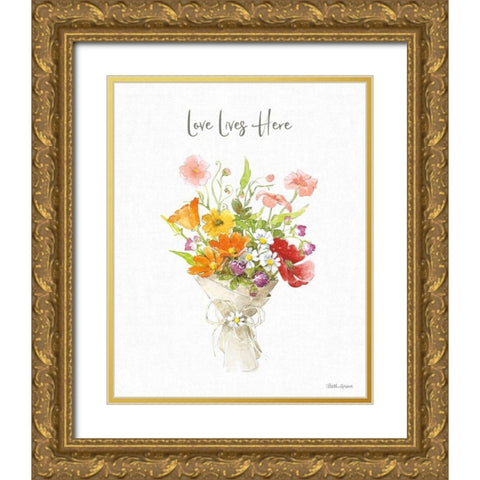 Farmhouse Floral V Gold Ornate Wood Framed Art Print with Double Matting by Grove, Beth