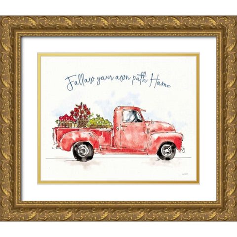 Americana Mood VIII Red Truck Blue Gold Ornate Wood Framed Art Print with Double Matting by Tavoletti, Anne