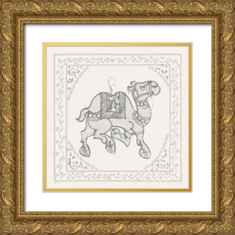 Winter Caravan Camel Gold Ornate Wood Framed Art Print with Double Matting by Wild Apple Portfolio
