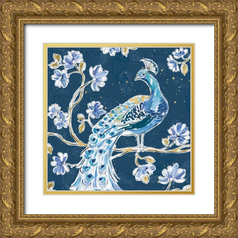 Peacock Allegory IV Blue v2 Gold Ornate Wood Framed Art Print with Double Matting by Brissonnet, Daphne