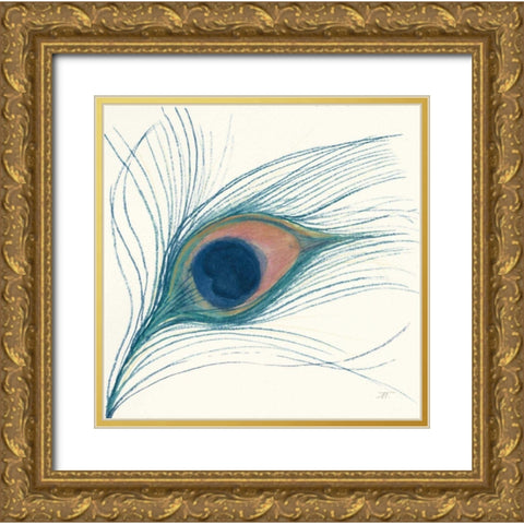 Peacock Feather I Blue Gold Ornate Wood Framed Art Print with Double Matting by Thomas, Miranda