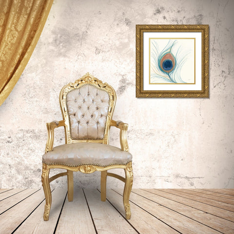 Peacock Feather II Blue Gold Ornate Wood Framed Art Print with Double Matting by Thomas, Miranda