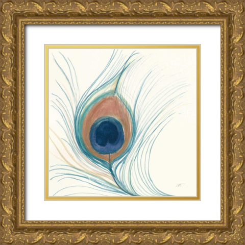 Peacock Feather II Blue Gold Ornate Wood Framed Art Print with Double Matting by Thomas, Miranda