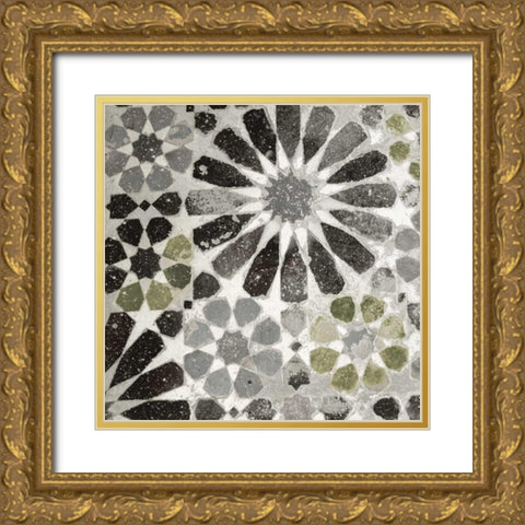 Alhambra Tile III Gray Green Gold Ornate Wood Framed Art Print with Double Matting by Schlabach, Sue